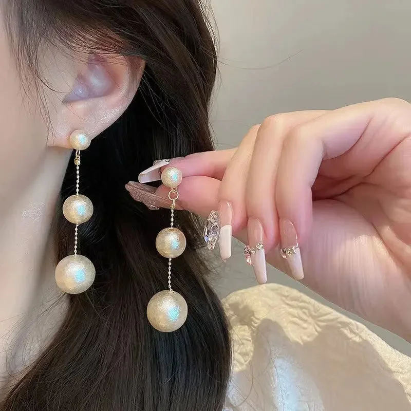 LOVCIA Elegant U-Shaped Gold Pearl Drop Earrings for Women