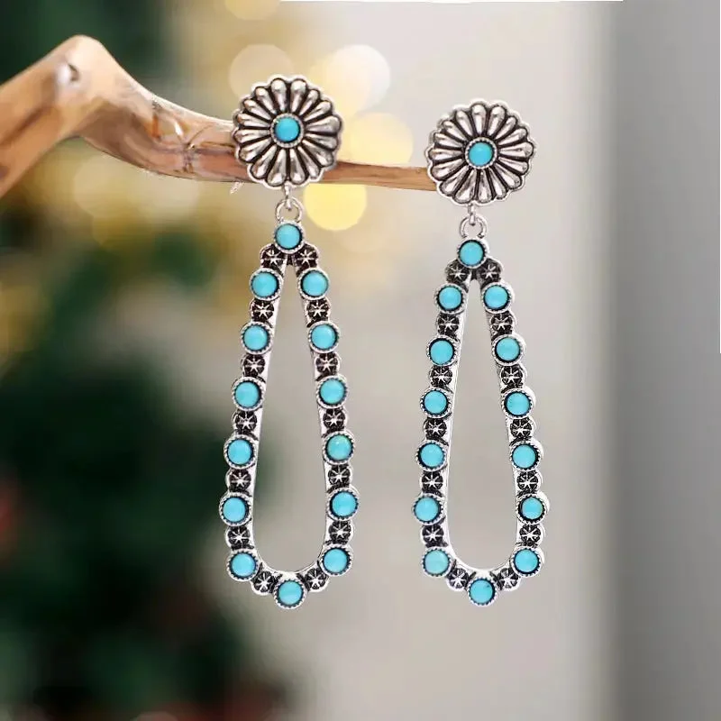 LOVCIA Flower Artificial Turquoise Teardrop Earrings