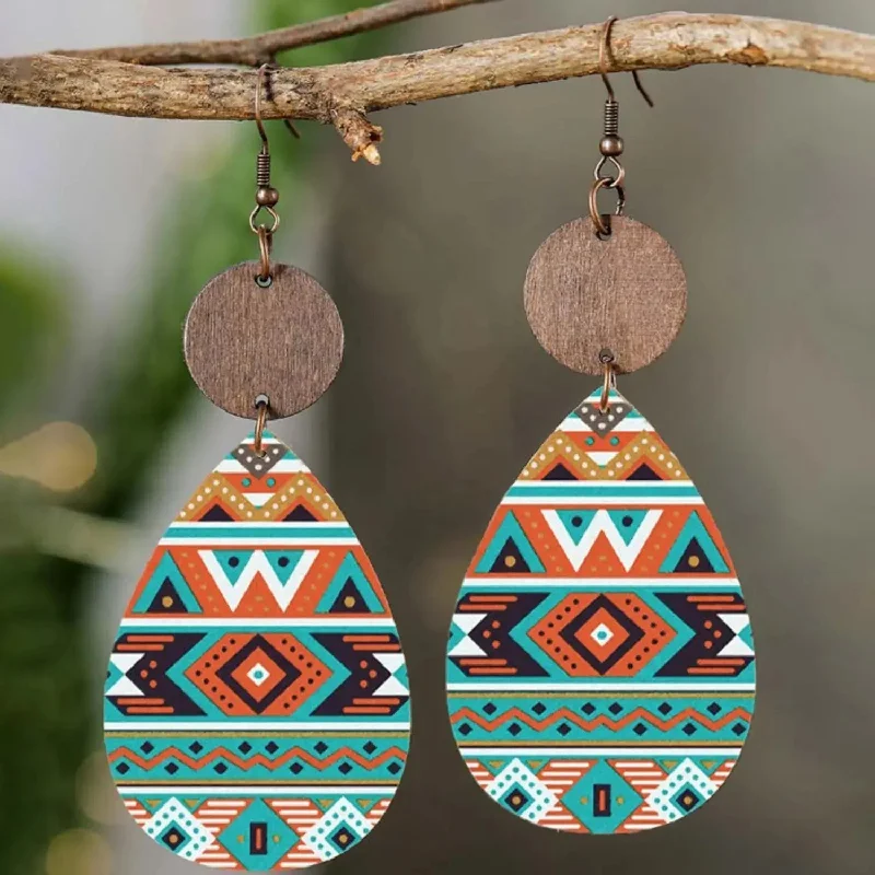 LOVCIA Geometric Wooden Teardrop Earrings