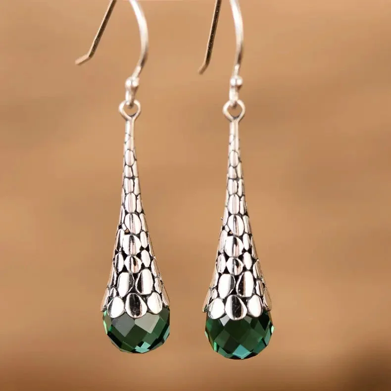 LOVCIA Handcrafted Sterling Silver Artisan Water Drop Earrings for Women