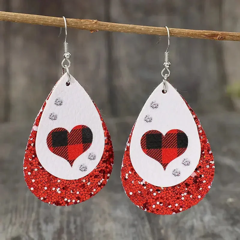 LOVCIA Heart Sequin Leather Teardrop Earrings