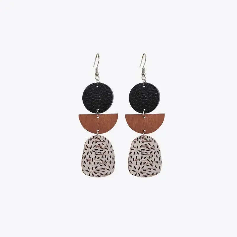 LOVCIA Leather & Wood Drop Earrings