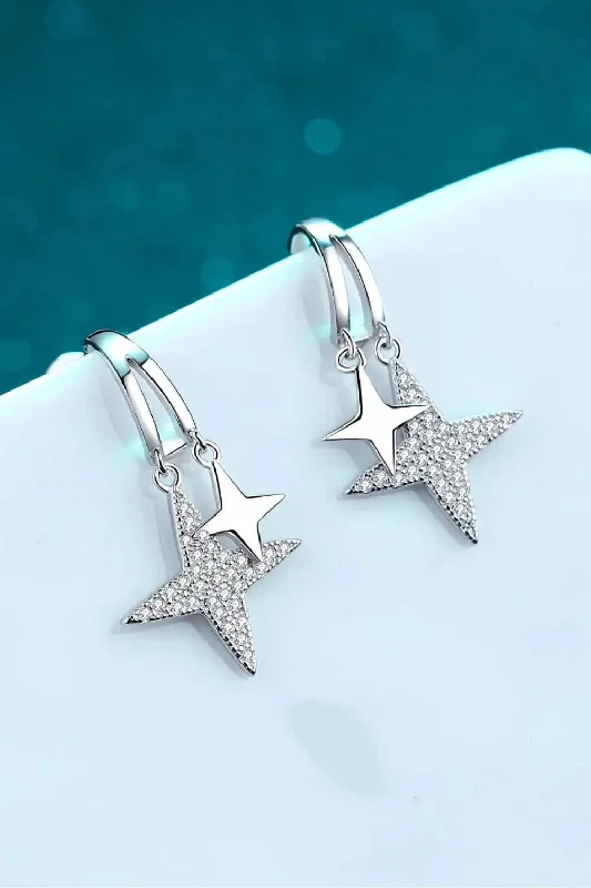 LOVCIA Moissanite Star Rhodium-Plated Drop Earrings