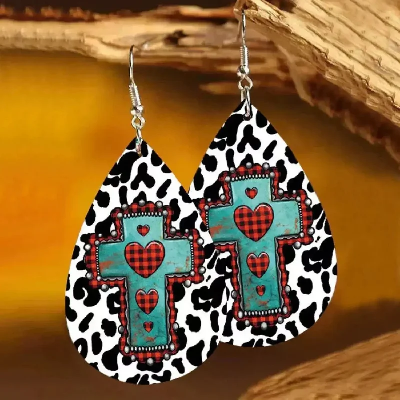 LOVCIA PU Leather Iron Hook Teardrop Earrings