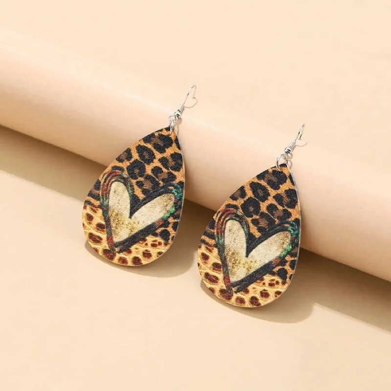 LOVCIA PU Leather Leopard Teardrop Earrings