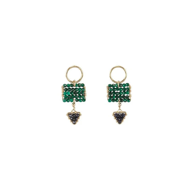 Mini Gemstone Pendant Earrings With Triangle - MALACHITE/BLUE SAPPHIRE/GOLD