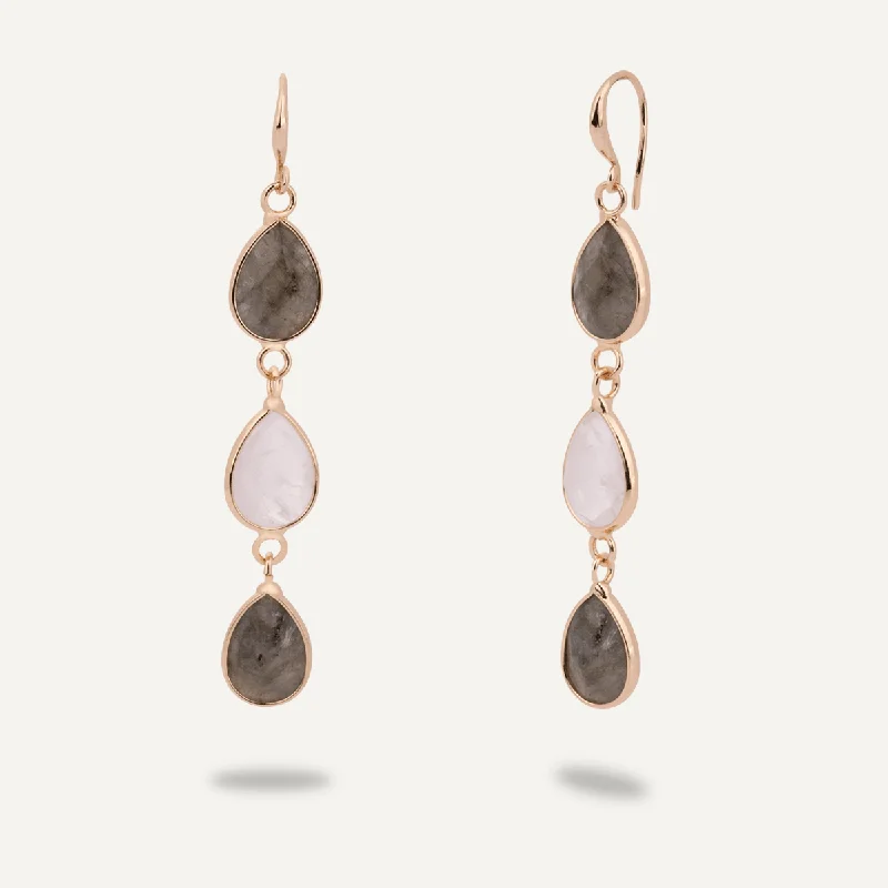 Moonstone & Labradorite Drop Earrings In Gold-Tone