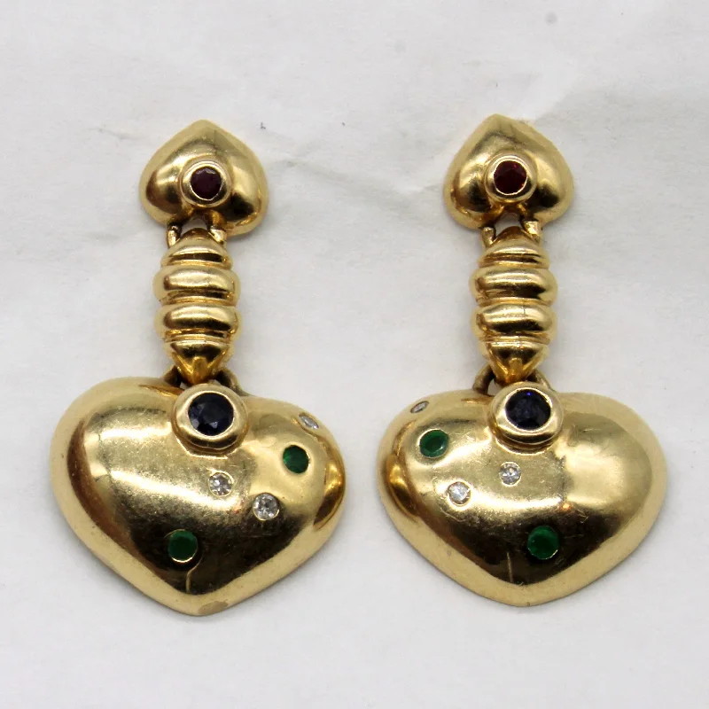 Multi Gem Heart Drop Earrings | 0.22ctw |