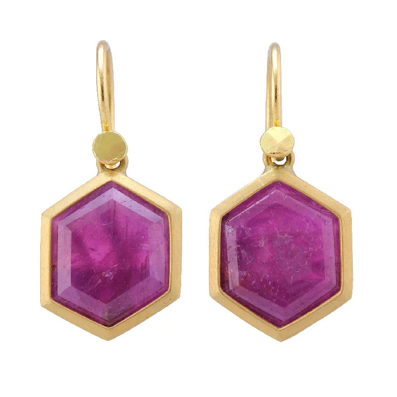 Natural Hexy Ruby Crystal Drop Earrings