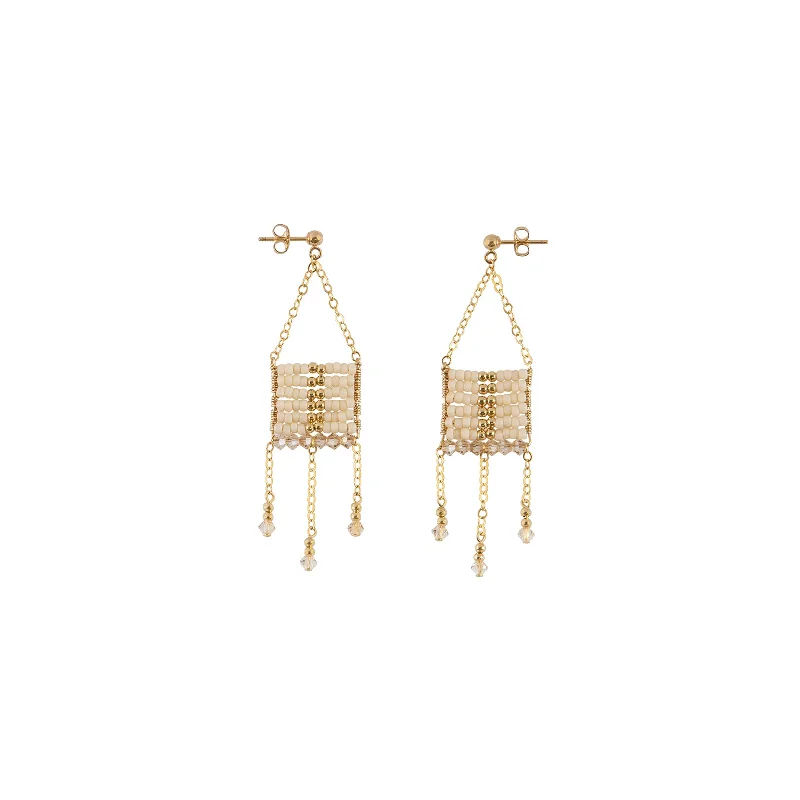 Olakira Pendant Earrings With 3 Chain Tassels - PINK/GOLD/HONEY