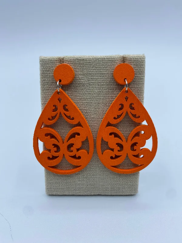 Orange Wooden Teardrop Earrings