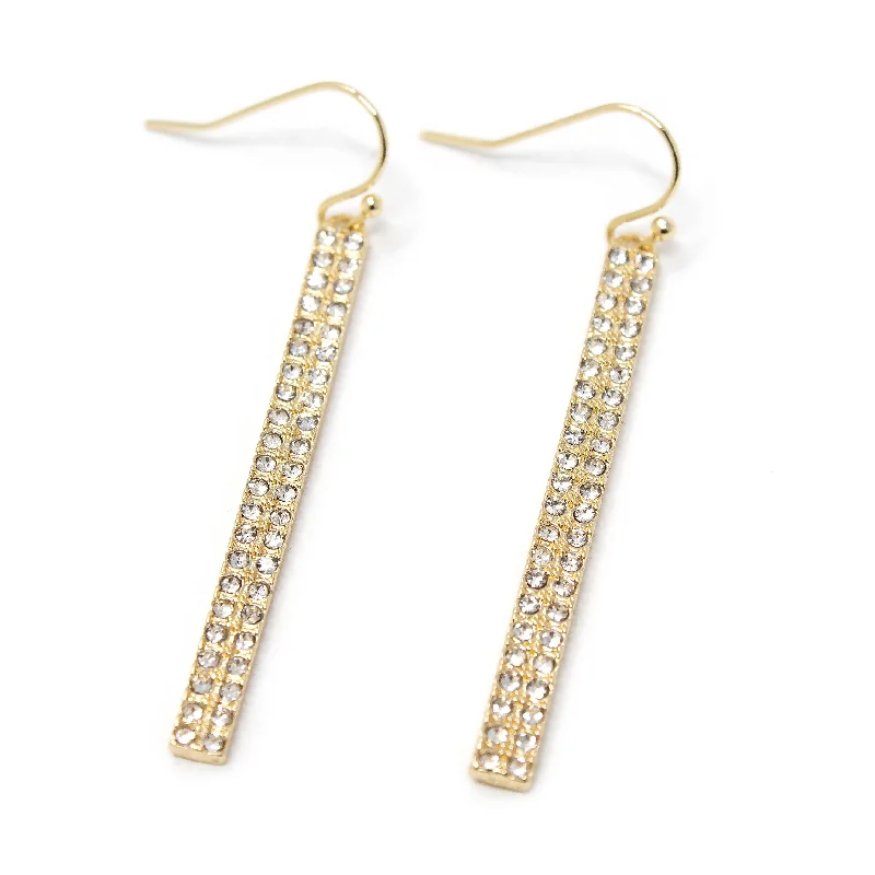 Pave Bar Drop Earrings Gold Tone