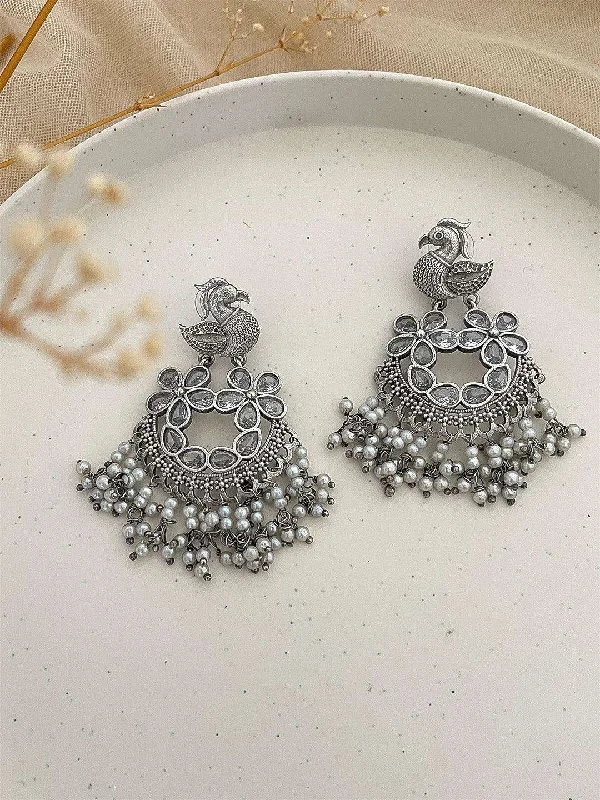 Peacock Design Handcrafted Kundan Dangler Earrings