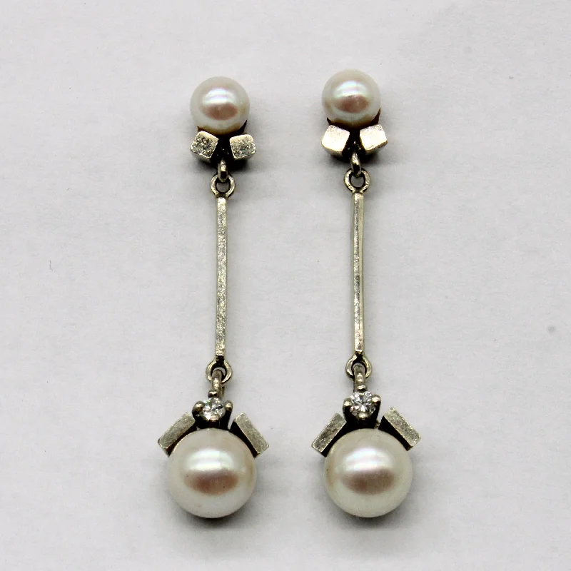 Pearl & Diamond Drop Earrings | 0.04ctw |