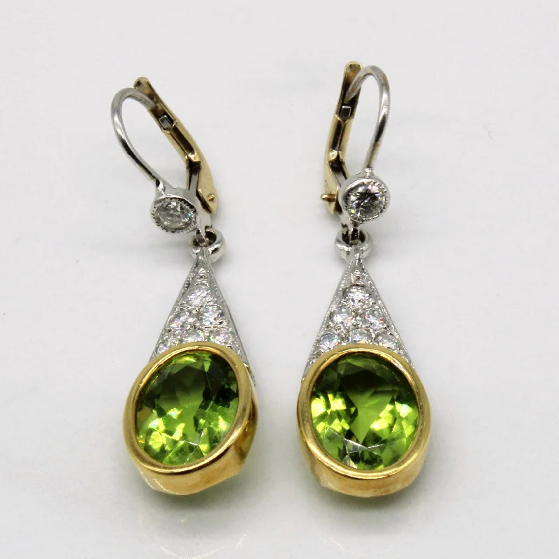 Peridot & Diamond Drop Earrings | 6.60ctw, 0.68ctw |