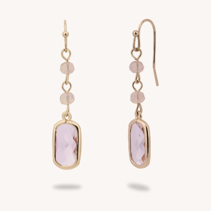 Pink Crystal Drop Earrings In Gold-Tone