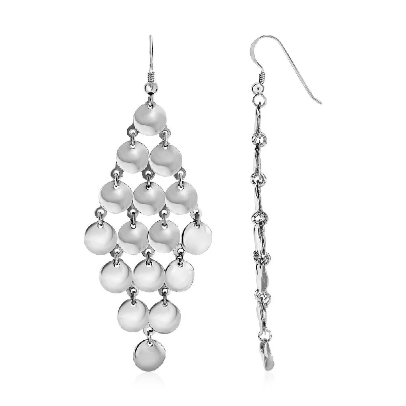 Polished Drop Earrings with Circles in Sterling Silver