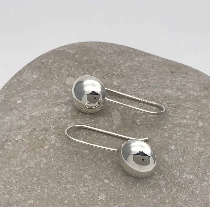 Sterling Silver Puffed Circle Drop Earrings