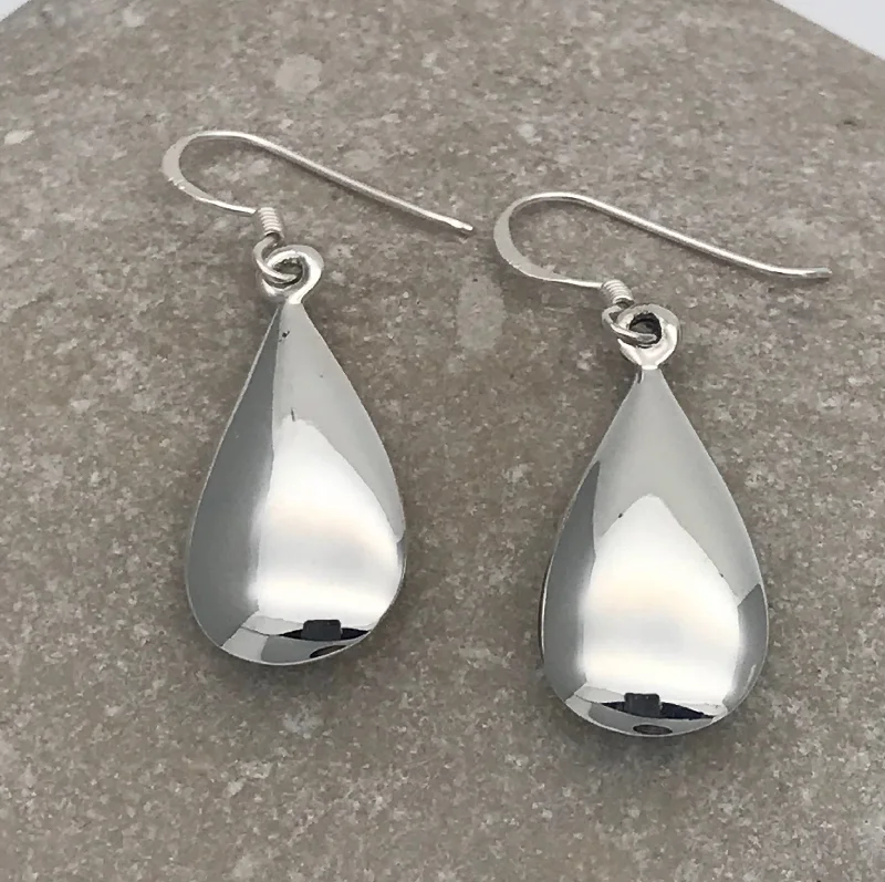 Sterling Silver Puffed Shiny Tear Drop Earrings