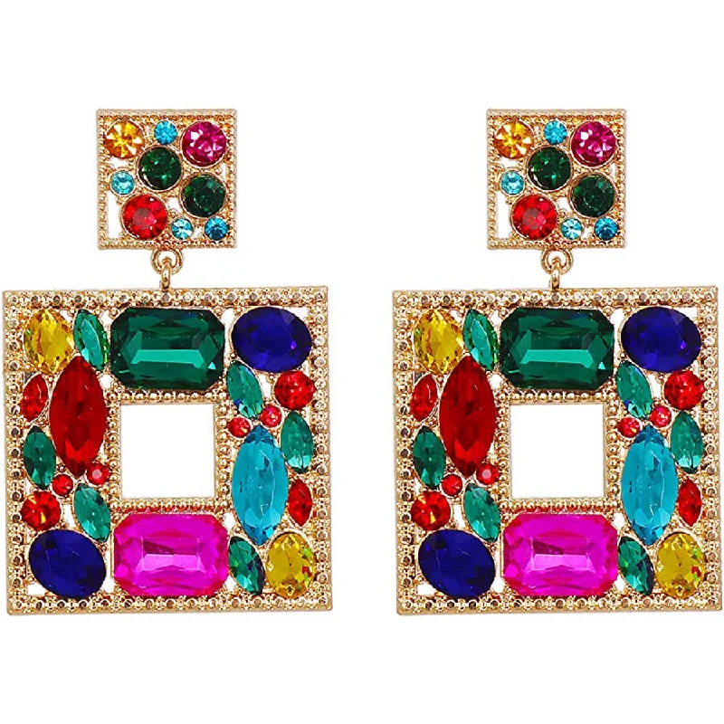 Rhinestone Square Drop Earrings