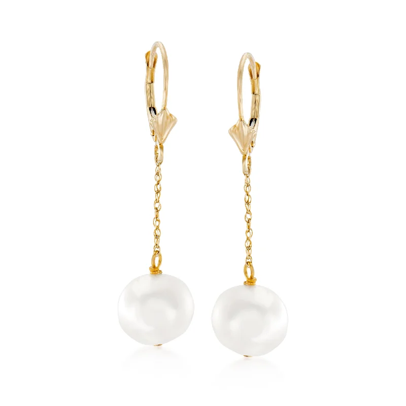 Ross-Simons 10-10.5mm Cultured Pearl Drop Earrings in 14kt Yellow Gold