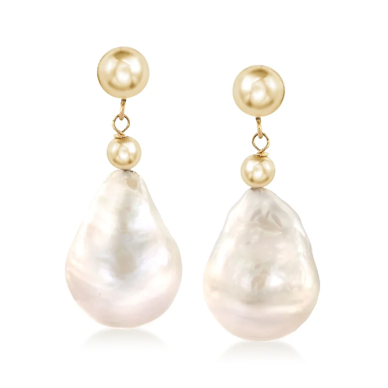 Ross-Simons 12-14mm Cultured Baroque Pearl Drop Earrings in 14kt Yellow Gold