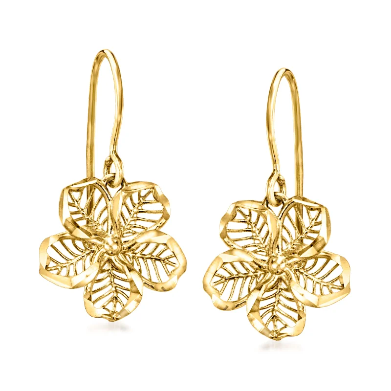 Ross-Simons 14kt Yellow Gold Openwork Flower Drop Earrings