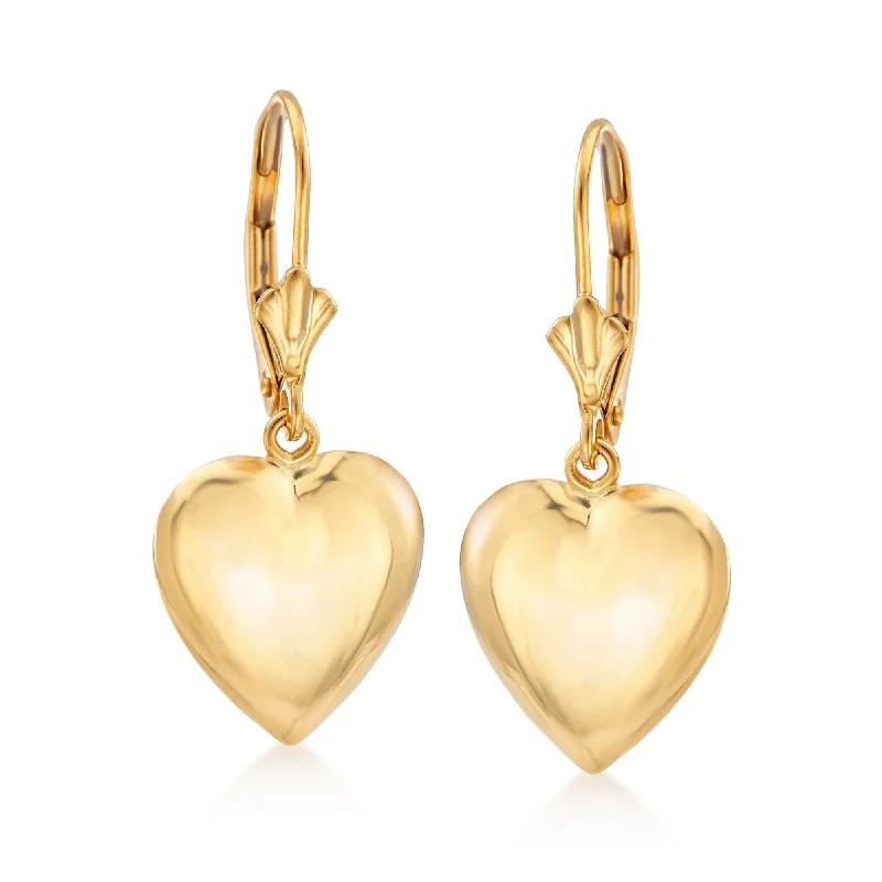 Ross-Simons 14kt Yellow Gold Puffed Heart Drop Earrings