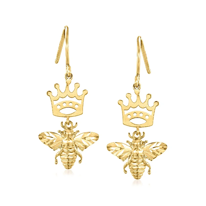 Ross-Simons 14kt Yellow Gold Queen Bee Drop Earrings