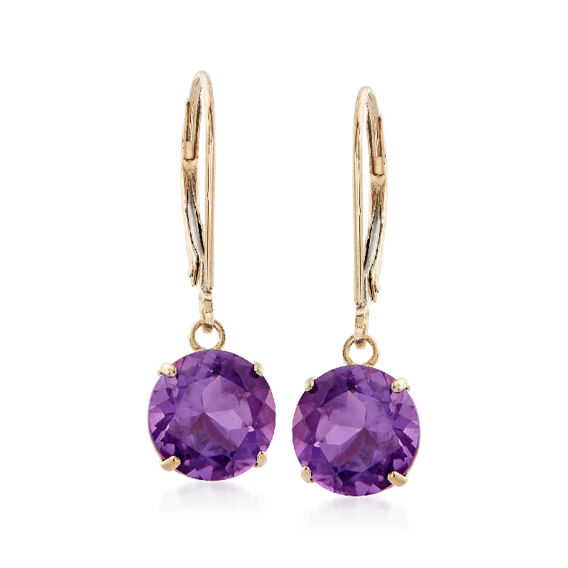 Ross-Simons Amethyst Drop Earrings in 14kt Yellow Gold