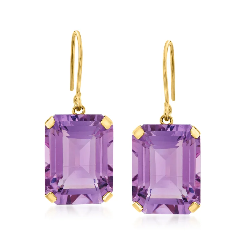 Ross-Simons Amethyst Drop Earrings in 14kt Yellow Gold