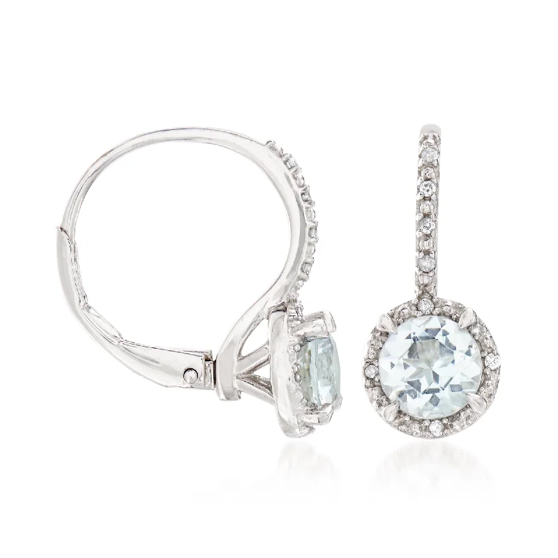 Ross-Simons Aquamarine Drop Earrings With Diamond Accents in Sterling Silver