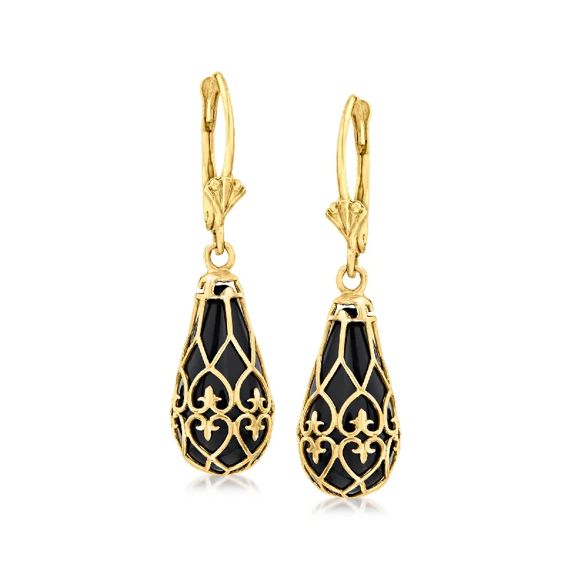 Ross-Simons Black Onyx Teardrop Earrings in 14kt Yellow Gold