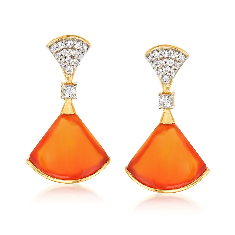 Ross-Simons Carnelian and . White Topaz Drop Earrings in 18kt Gold Over Sterling