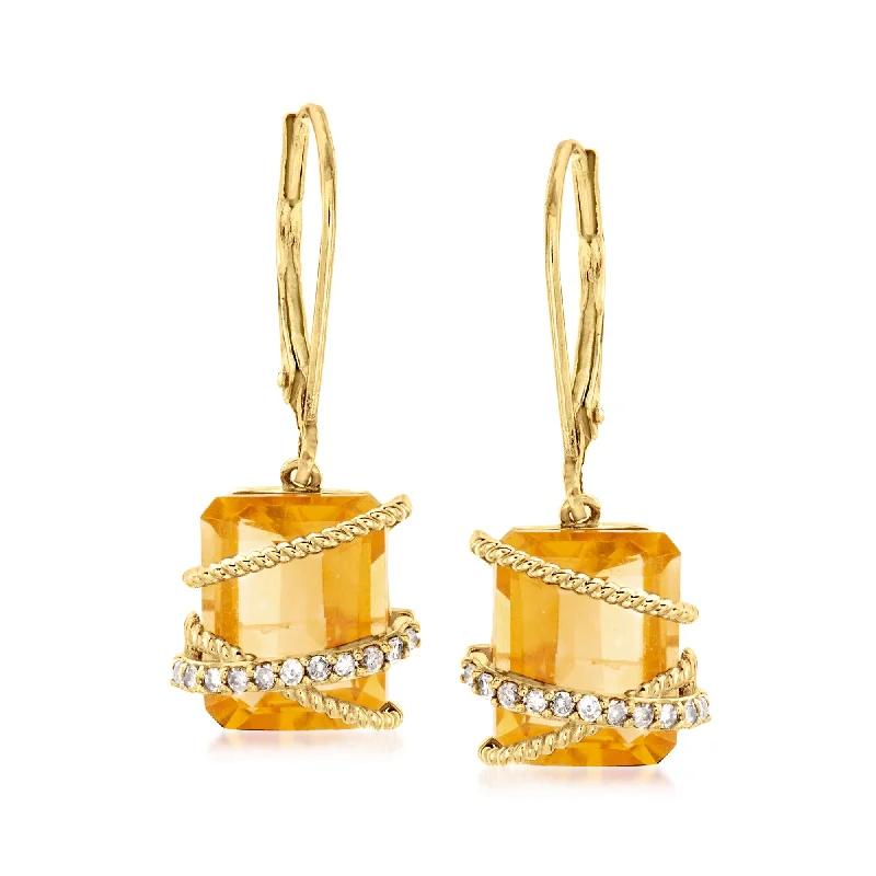 Ross-Simons Citrine and . Diamond Drop Earrings in 14kt Yellow Gold