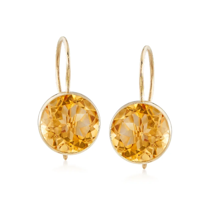 Ross-Simons Citrine Drop Earrings in 14kt Yellow Gold