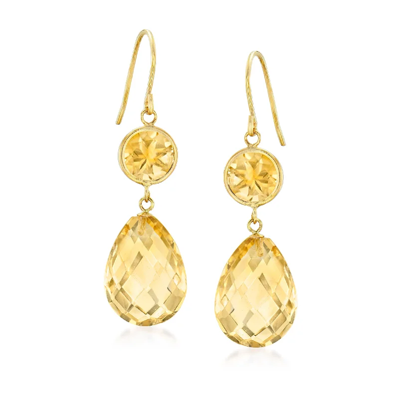 Ross-Simons Citrine Drop Earrings in 14kt Yellow Gold