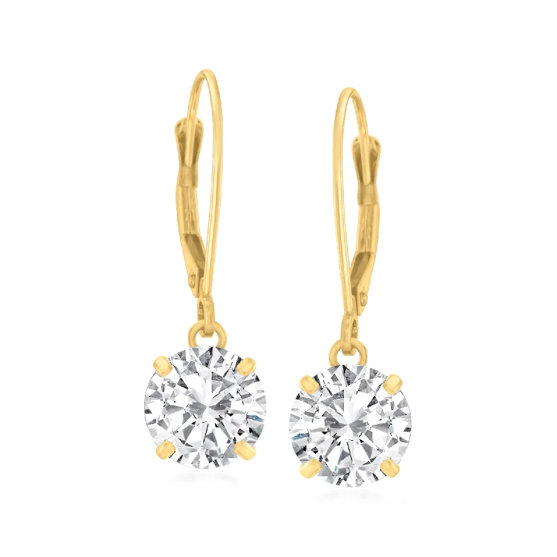 Ross-Simons CZ Drop Earrings in 14kt Yellow Gold