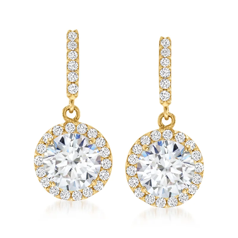 Ross-Simons CZ Halo Drop Earrings in 14kt Yellow Gold