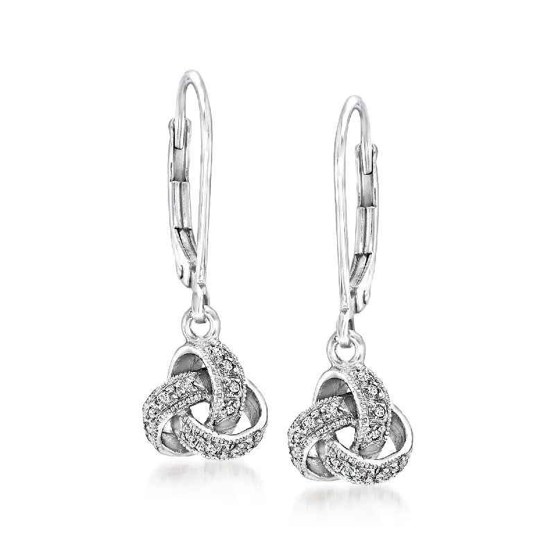 Ross-Simons Diamond-Accented Love Knot Drop Earrings in Sterling Silver