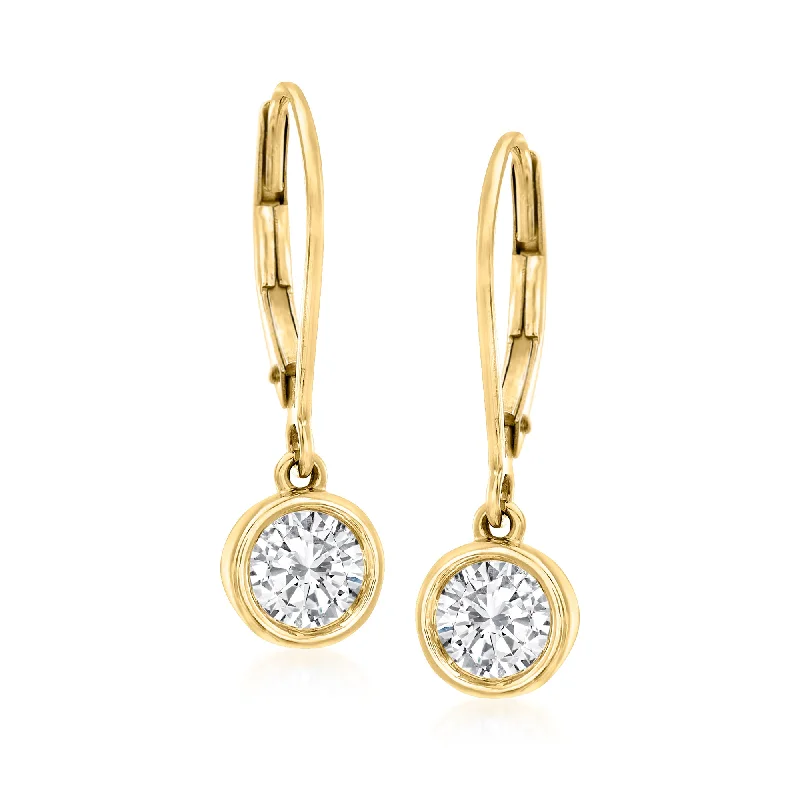 Ross-Simons Diamond Bezel-Set Drop Earrings in 14kt Yellow Gold