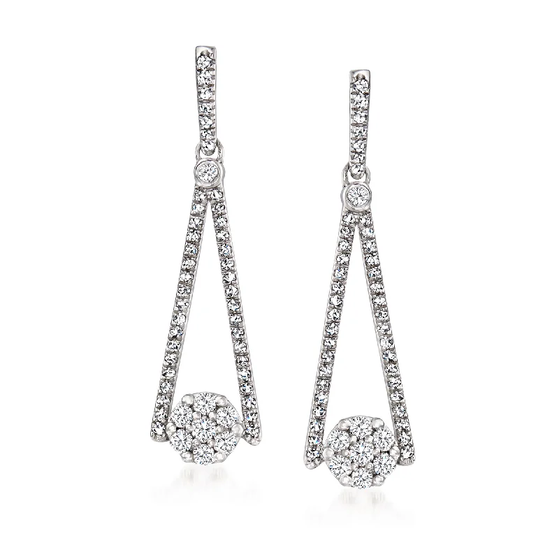 Ross-Simons Diamond Cluster Drop Earrings in Sterling Silver