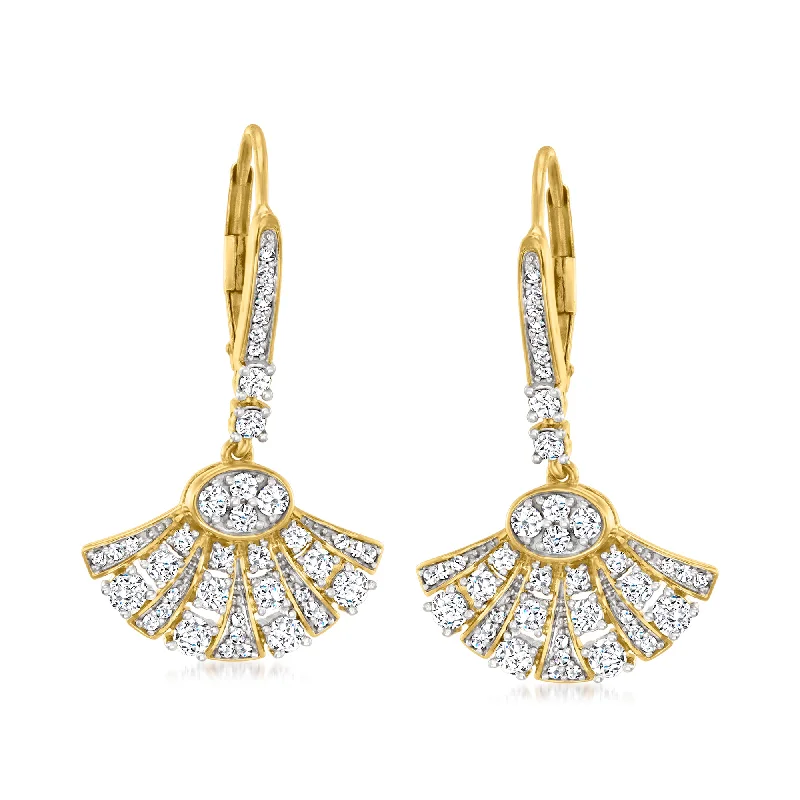 Ross-Simons Diamond Fan Drop Earrings in 14kt Yellow Gold