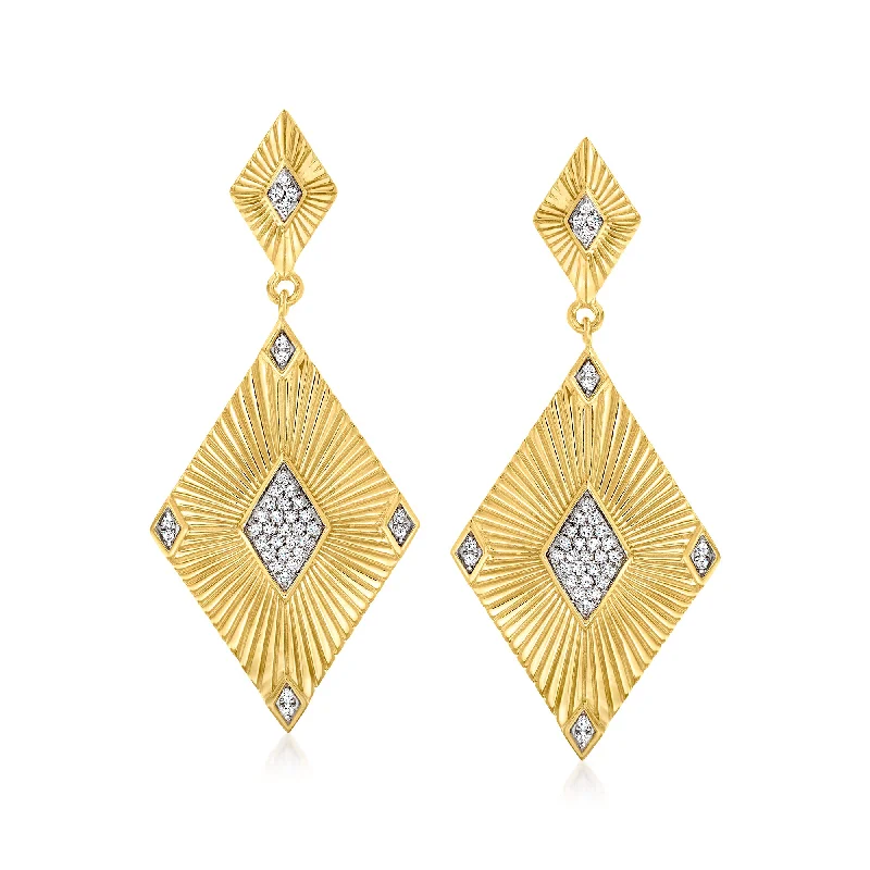 Ross-Simons Diamond Geometric Drop Earrings in 18kt Gold Over Sterling