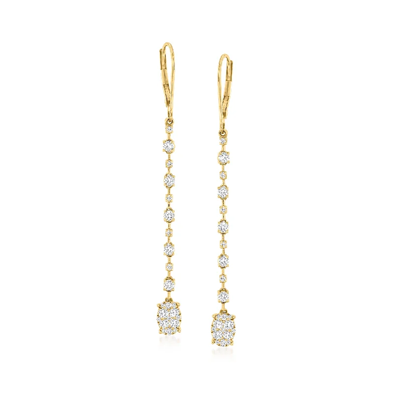 Ross-Simons Diamond Linear Drop Earrings in 14kt Yellow Gold