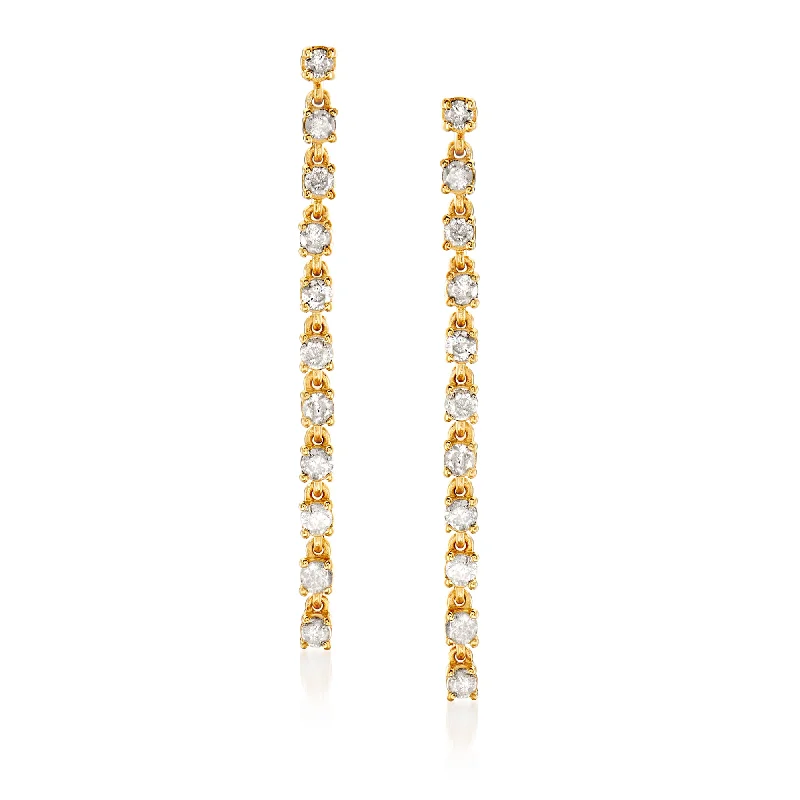 Ross-Simons Diamond Linear Drop Earrings in 18kt Gold Over Sterling