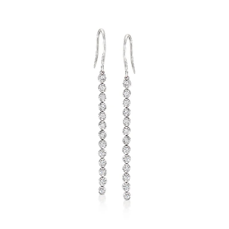 Ross-Simons Diamond Linear Drop Earrings in Sterling Silver