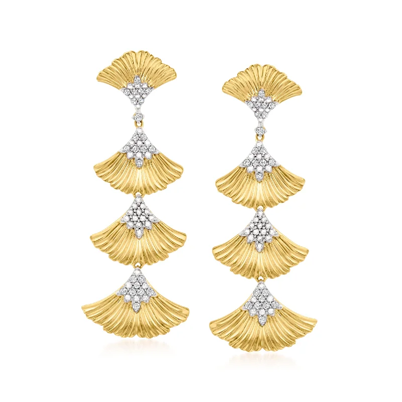 Ross-Simons Diamond Multi-Ginkgo Leaf Drop Earrings in 18kt Gold Over Sterling