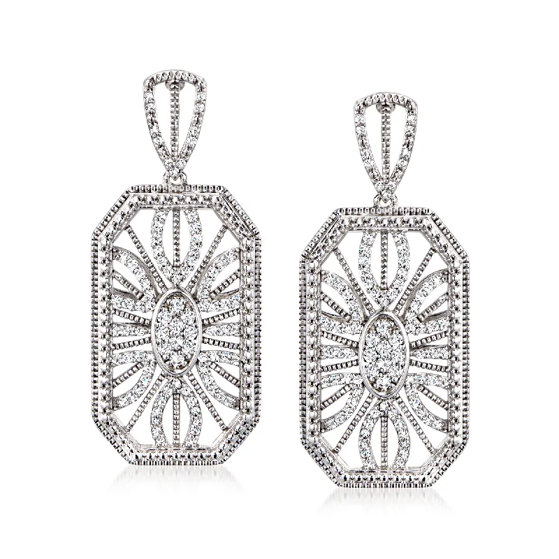 Ross-Simons Diamond Octagonal Openwork Drop Earrings in Sterling Silver