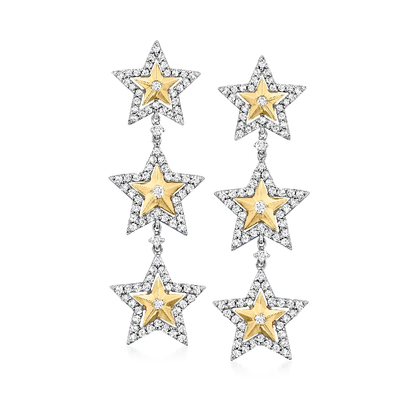 Ross-Simons Diamond Star Drop Earrings in 14kt 2-Tone Gold